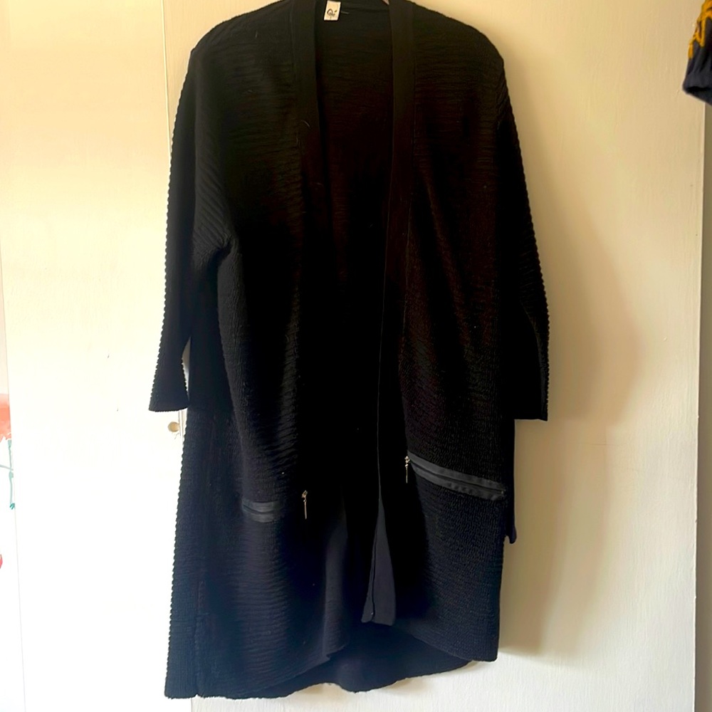 Que Long Ribbed Cardigan Sweater Duster